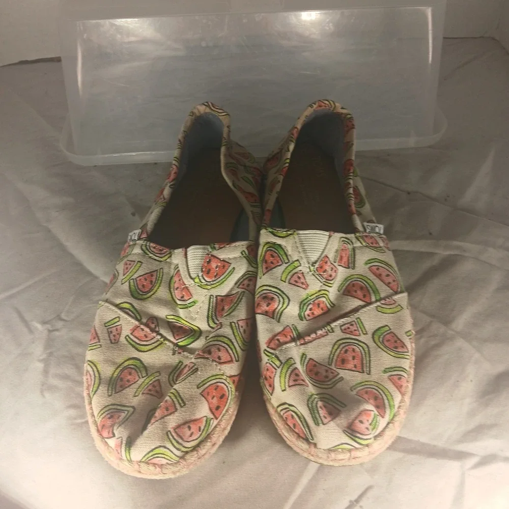 TOMS‎ Watermelon Print Canvas Alpargata Espadrille Slip On Shoes Womens 8 Cream